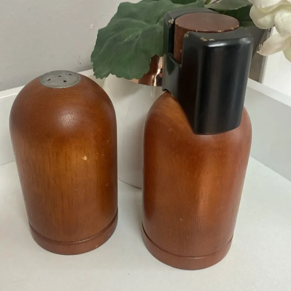 Vintage MCM Art Deco Mr. Dudley Wood Salt Shaker and Pepper Grinders